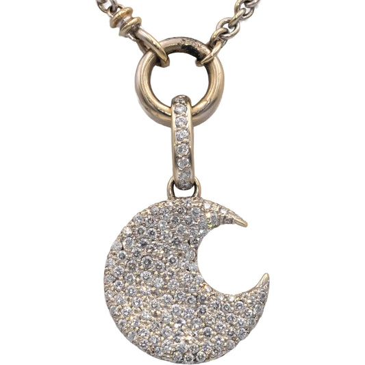 18k White Gold VS Diamond Cluster Crescent Moon Pendant Necklace 1.50CT