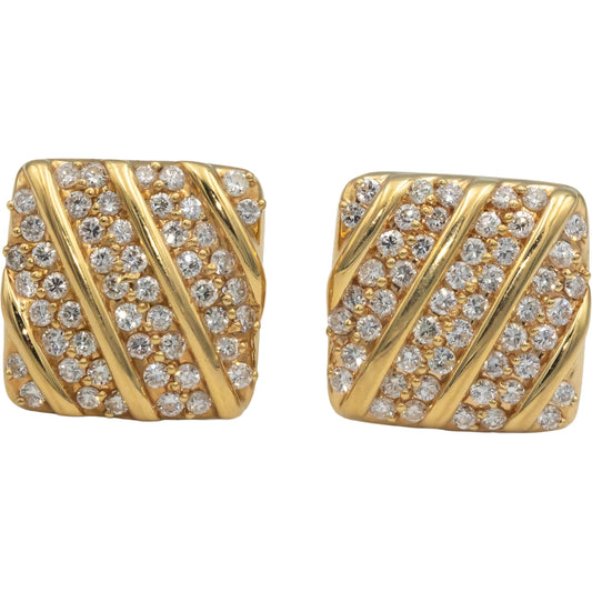18k Yellow Gold Jewelry VS Round Cut Diamond Square Cluster Earrings 3.0CT
