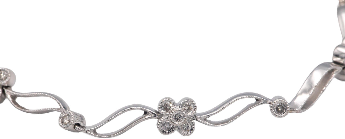 14k White Gold Jewelry 0.40CT Round Cut Diamond Flower Fancy Link Bracelet