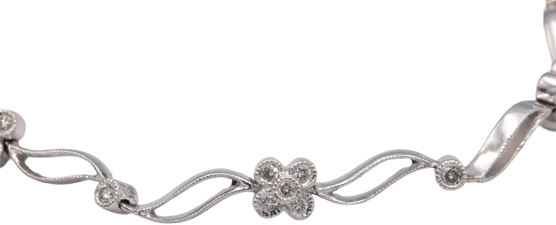 14k White Gold Jewelry 0.40CT Round Cut Diamond Flower Fancy Link Bracelet