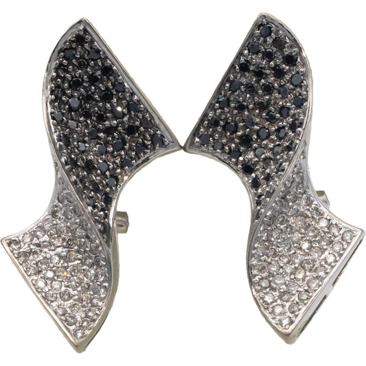 18k White Gold White and Black Round Cut Diamond Wave Cluster Earrings 2.0CT