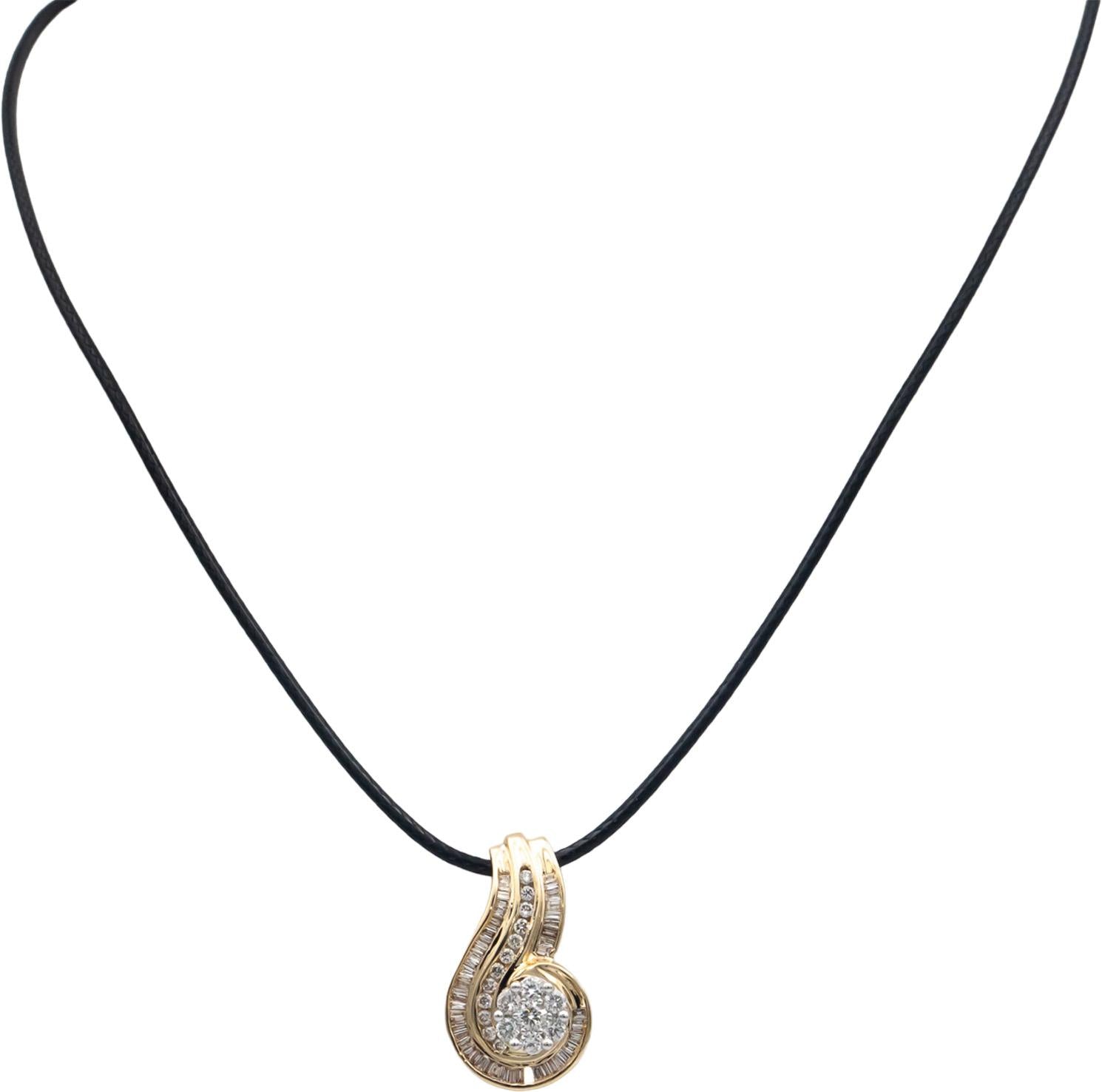 14k Yellow Gold 0.75CT Diamond Cluster Swirl Pendant