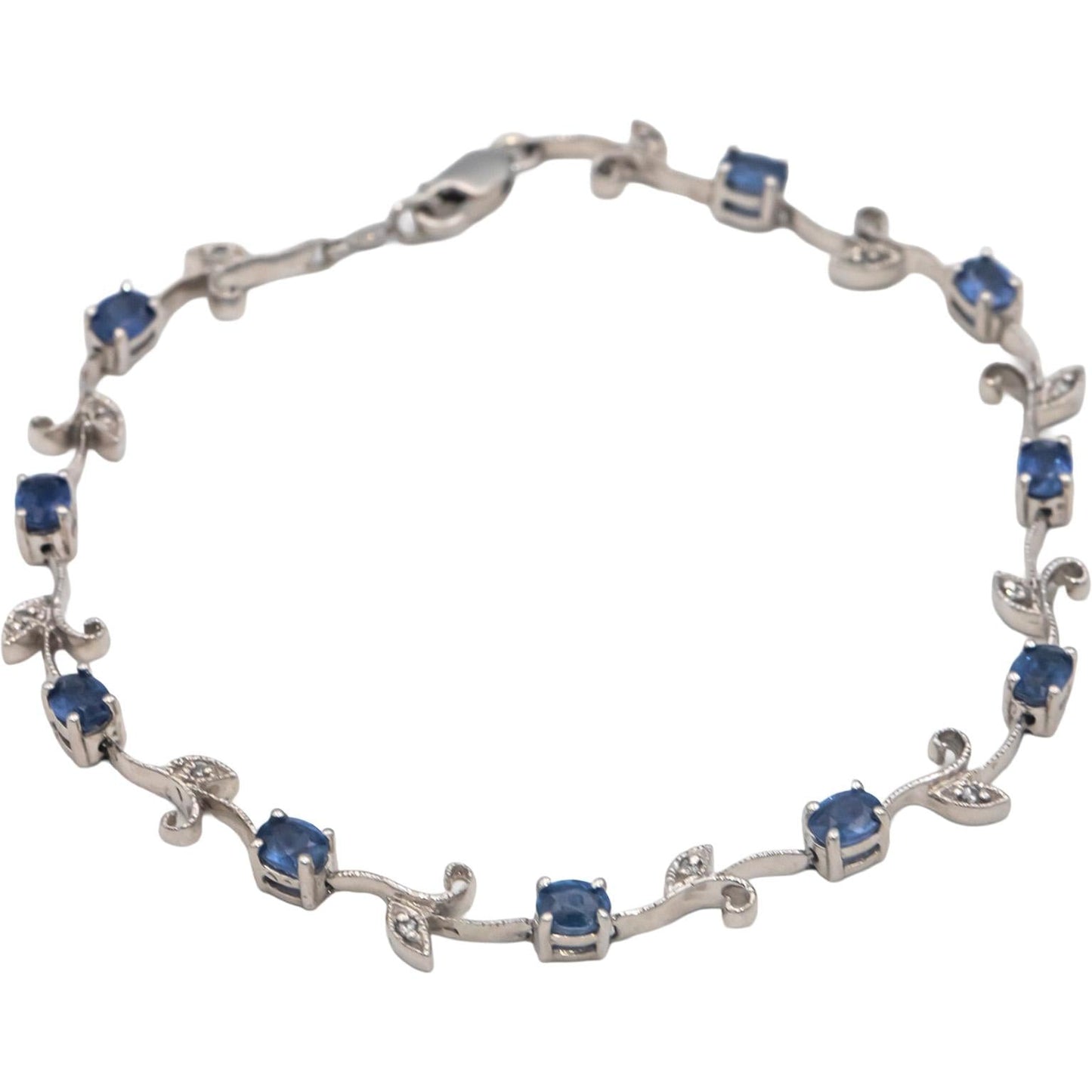 14k White Gold 2.06CT Diamond and Sapphire Fancy Floral Link Bracelet
