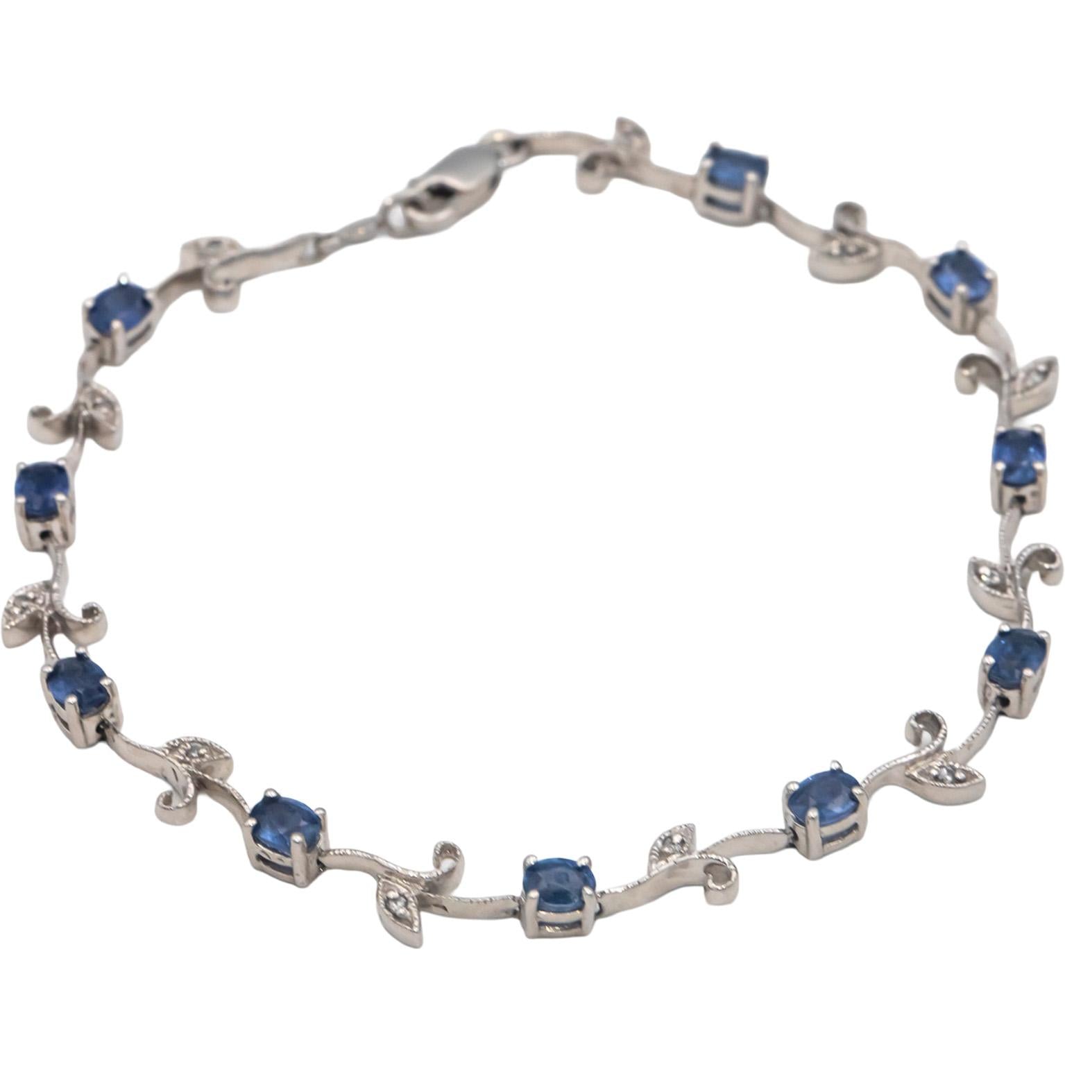 14k White Gold 2.06CT Diamond and Sapphire Fancy Floral Link Bracelet