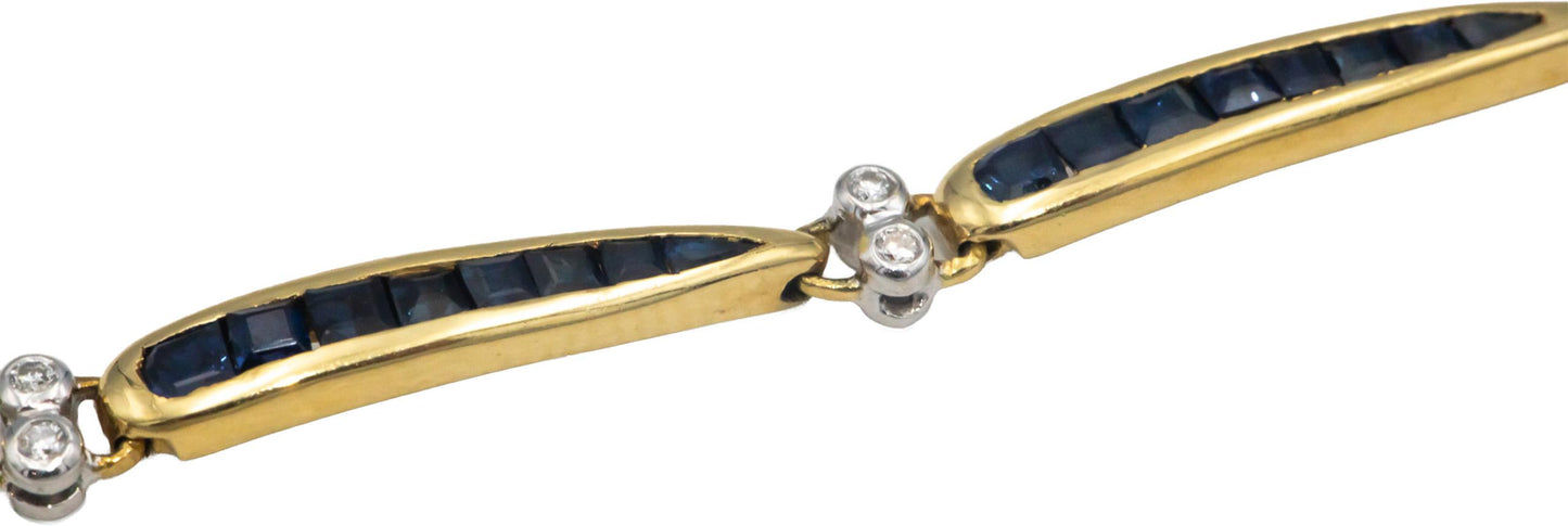 Designer 18k Yellow Gold 1.64CT Diamond and Sapphire Link Tennis Bracelet