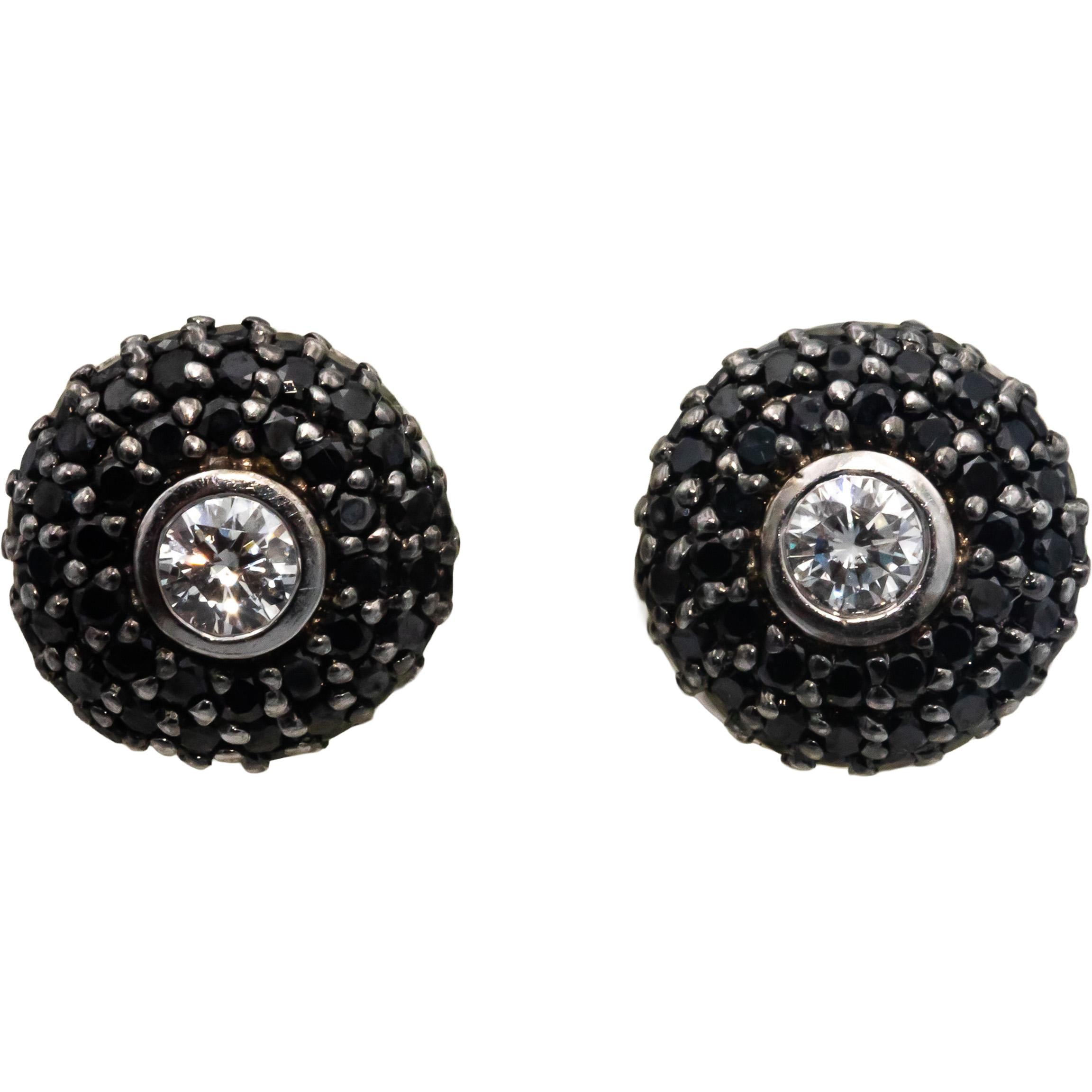 14k White Gold White and Black Diamond Cluster Stud Earrings 2.50CT