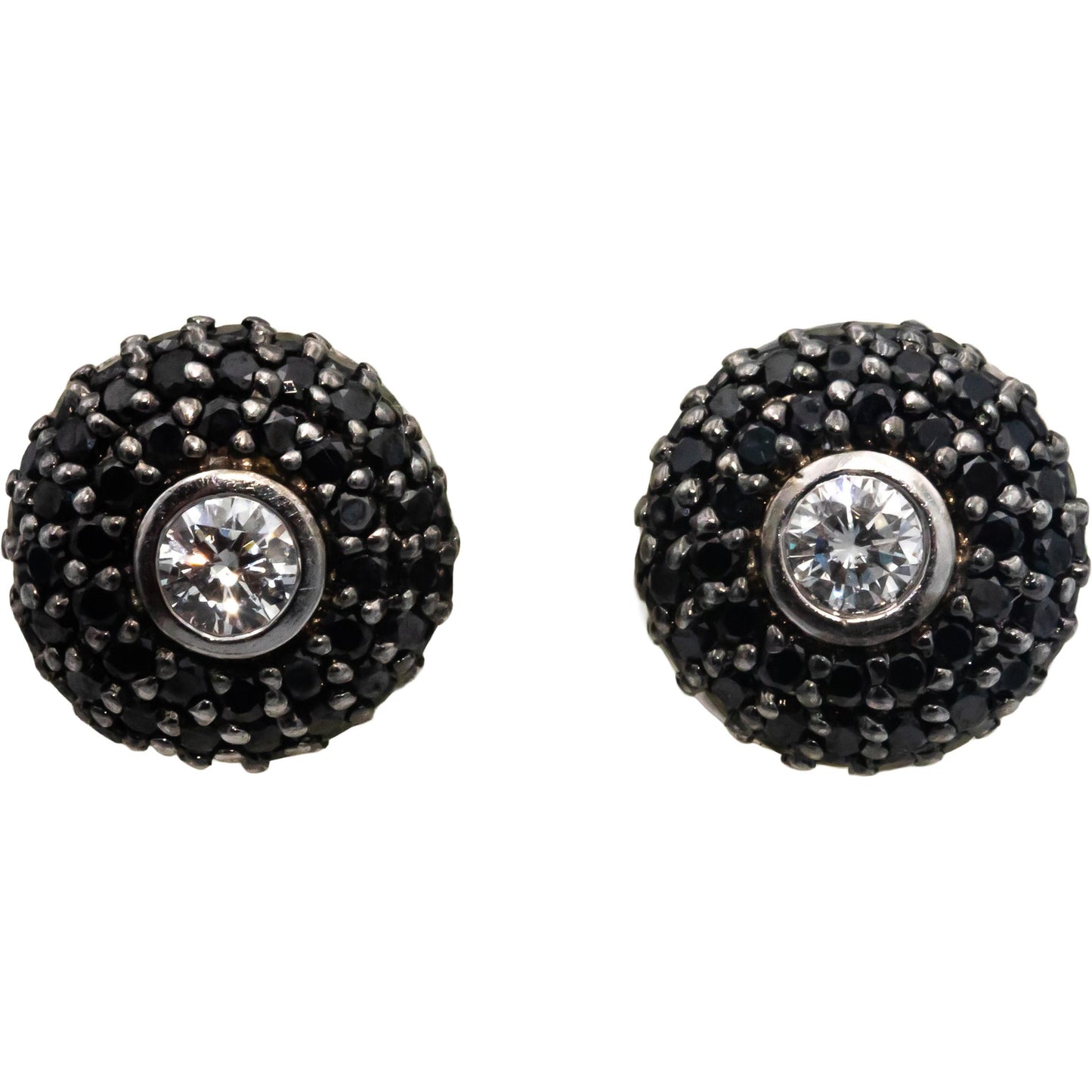 14k White Gold 2.50CT White and Black Diamond Cluster Stud Earrings
