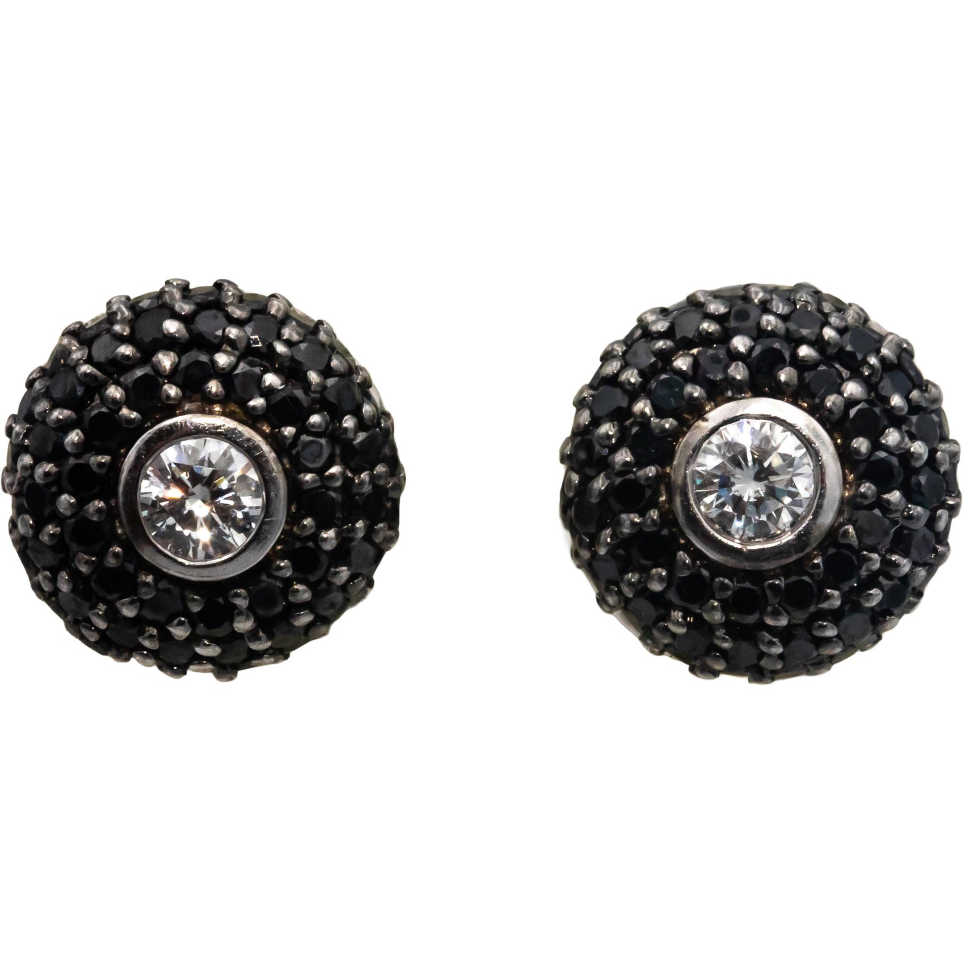 14k White Gold 2.50CT White and Black Diamond Cluster Stud Earrings