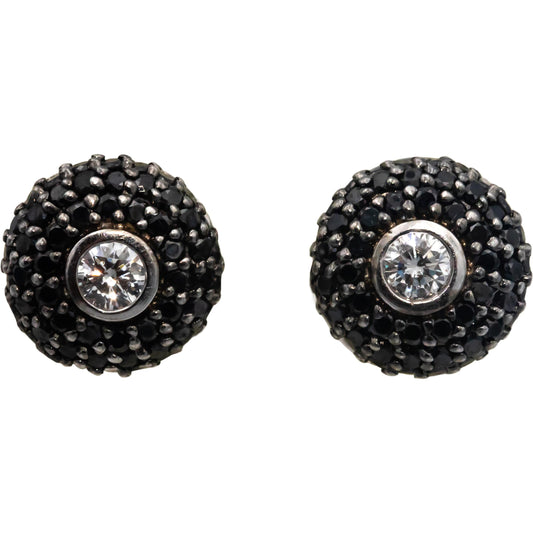 14k White Gold 2.50CT White and Black Diamond Cluster Stud Earrings