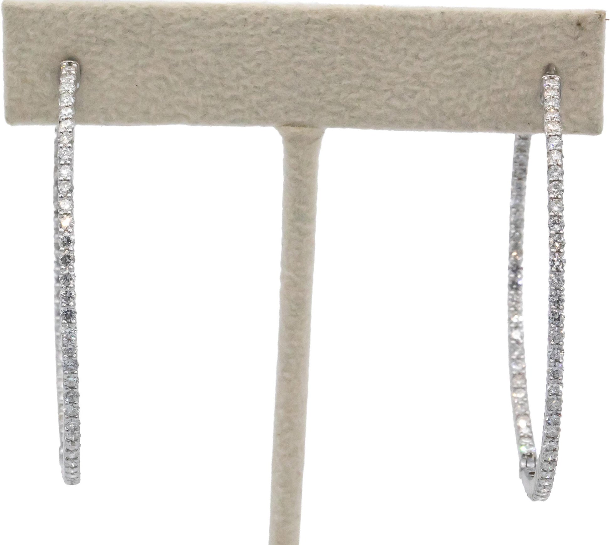 Round Cut Diamond 18k White Gold VS Oval Inside Out Hoop Earrings 5.40CT