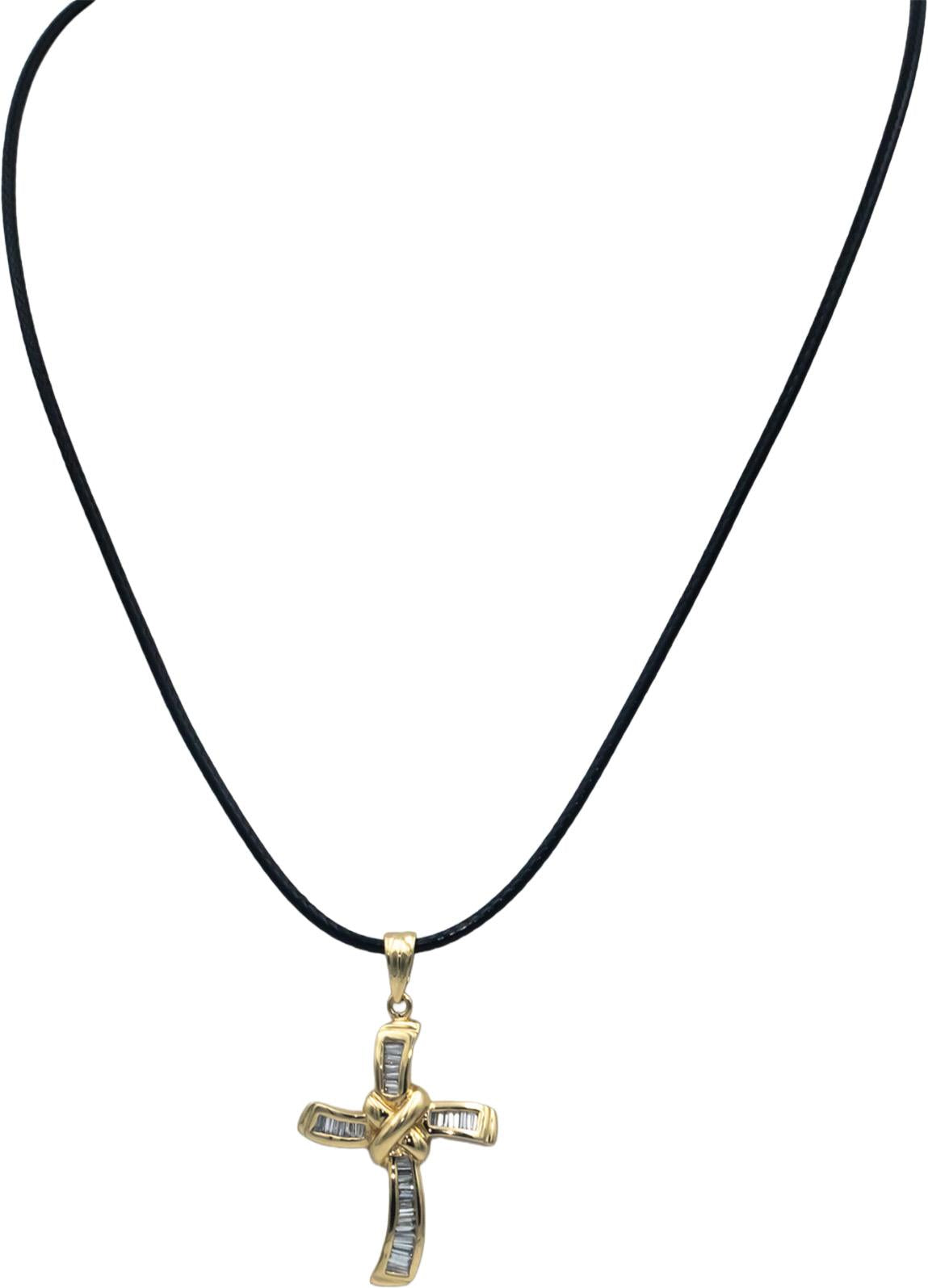 14k Yellow Gold Baguette Cut Diamond Cross Crucifix Pendant Necklace 0.50CT