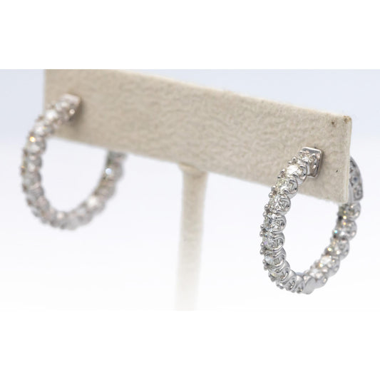 14k White Gold Jewelry VS Round Diamond Inside Out Hoop Earrings 3.15CT