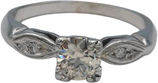Vintage Antique 14k White Gold 0.52CT VS Diamond Ring w/ 0.50 Center Size 5.5