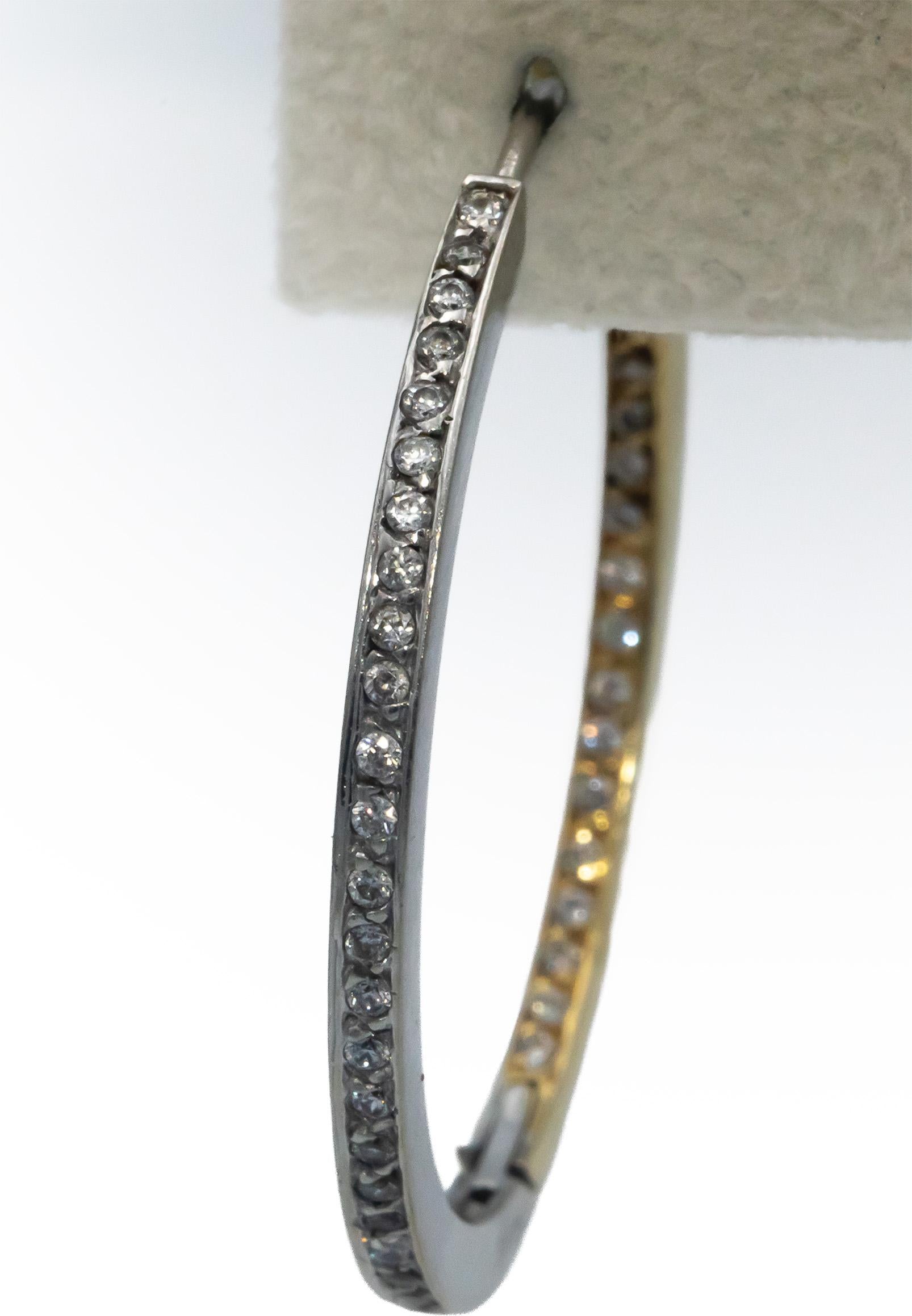 14k Yellow and White Gold Round Diamond Inside Out Hoop Earrings 1.0CT