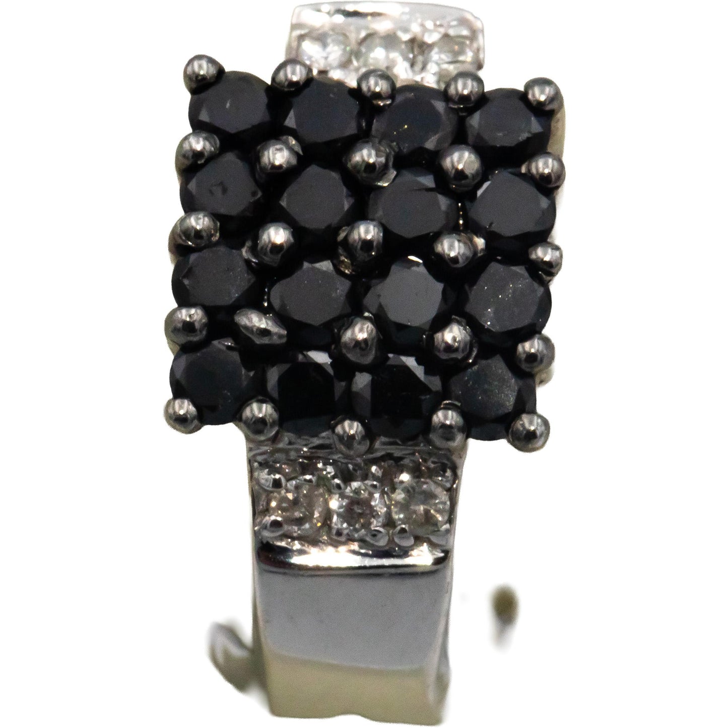 14k White Gold White and Black Diamond Cluster Curved Earrings 1.50CTW