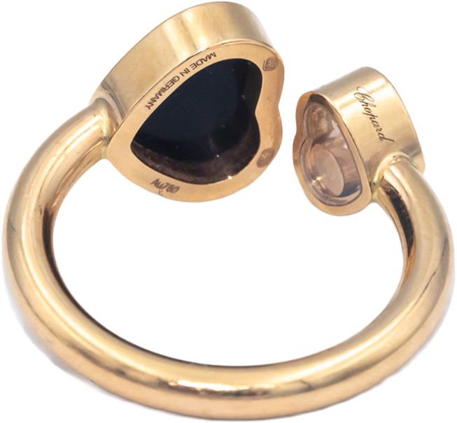 CHOPARD Happy Hearts 18k Rose Gold Diamond and Onyx Ring 0.04CT Size 5.25