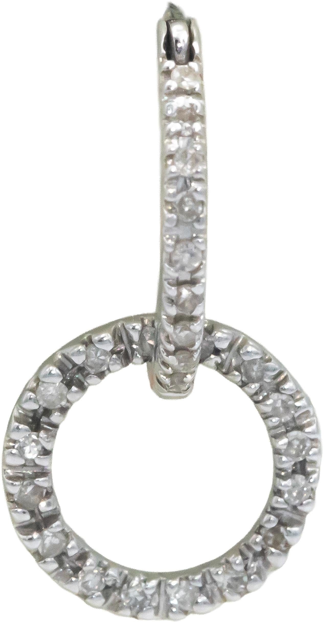 14k White Gold 0.25CT Round Cut Diamond Circle Dangle Earrings