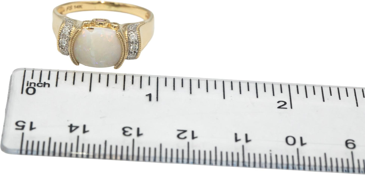 14k Yellow Gold 1.75CT Diamond Opal Tourmaline Ring Size 8.25