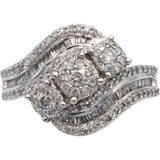 10k White Gold Round & Baguette Cut Diamond Cocktail Ring 0.75CT Size 8