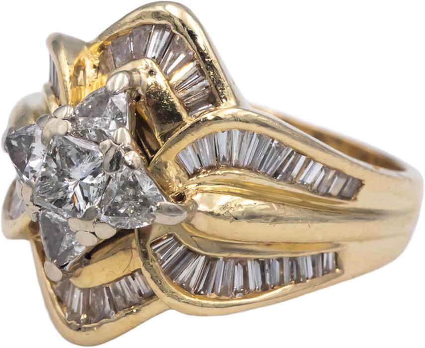 14k Yellow Gold VS Princess Trillion Baguette Diamond Cocktail Ring 2.0CT Size 7