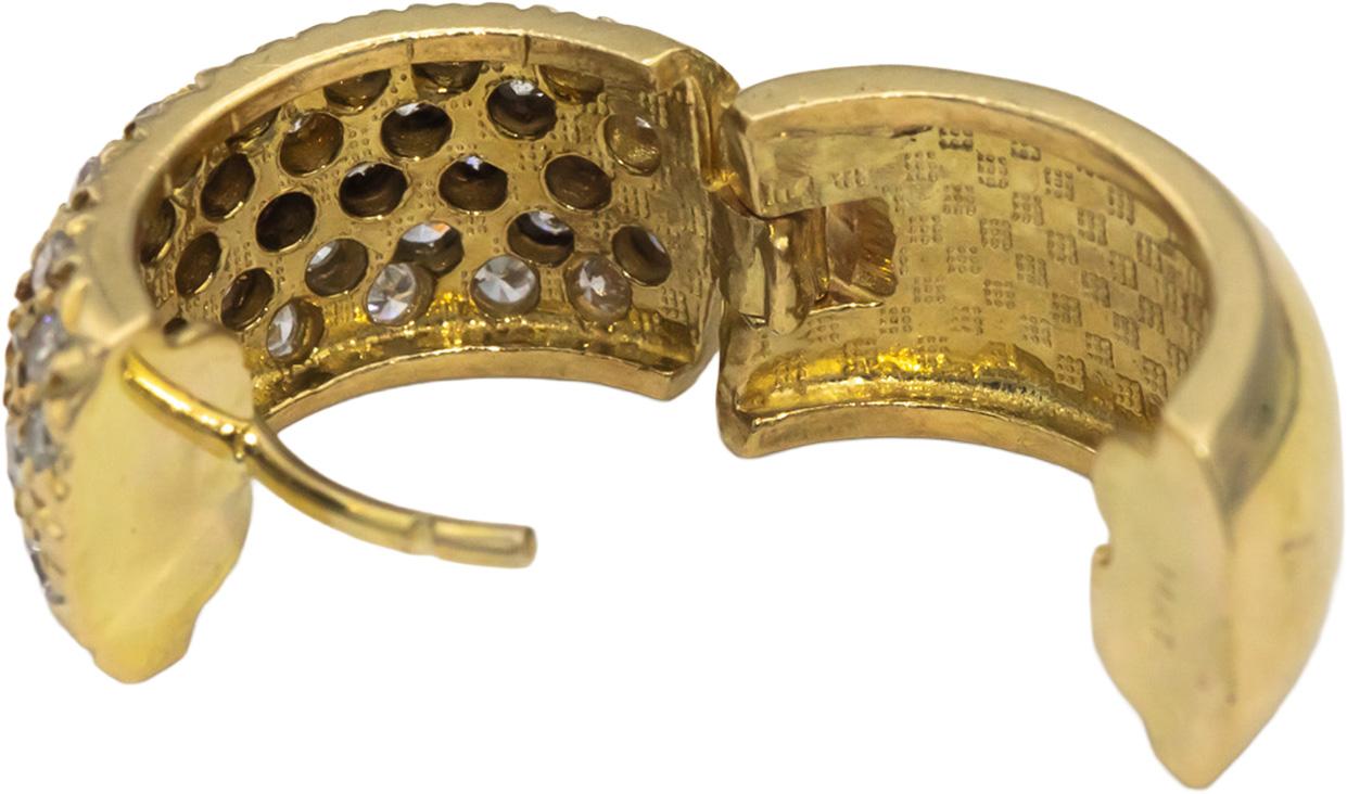 14k Yellow Gold VS Round Diamond Hoop Huggie Earrings 1.30CT