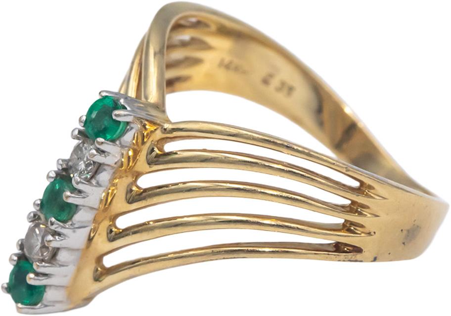 14k Yellow Gold 0.25CT Round Cut Diamond and Emerald Multi-Band Size 6.75