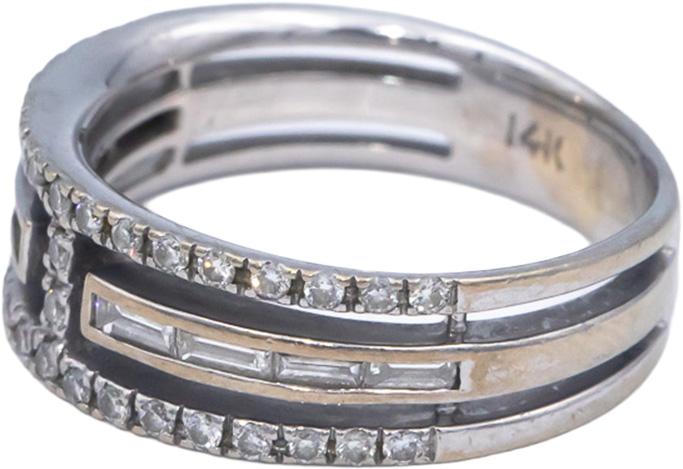 14k White Gold 0.45CT VS Round & Baguette Cut Diamond Band Ring Size 6.5