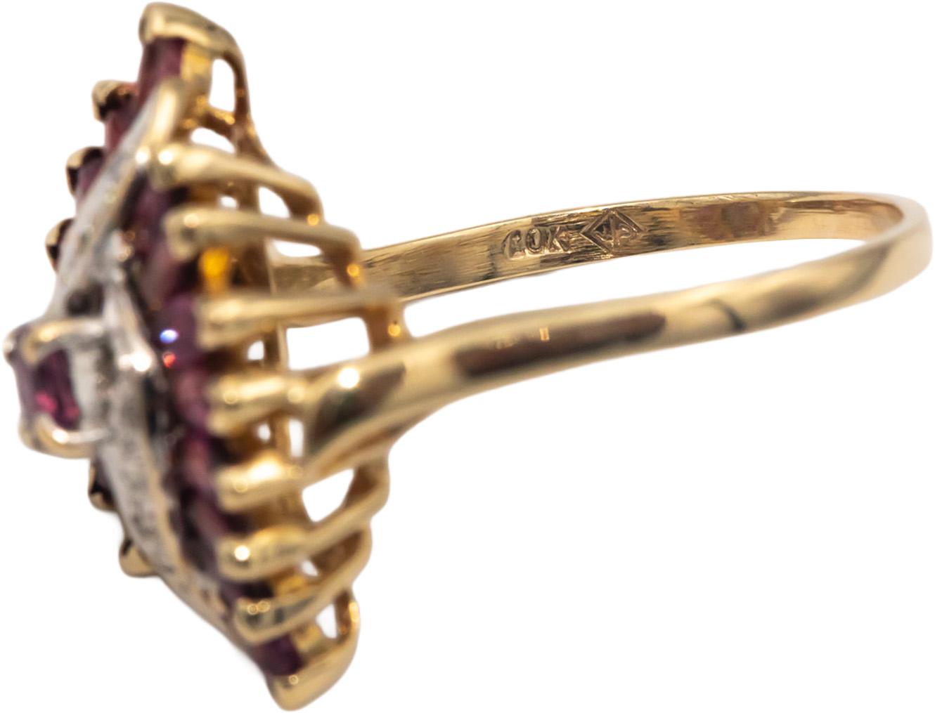 10k Yellow & White Gold 1.05CT Diamond and Ruby Cocktail Ring Size 8.5