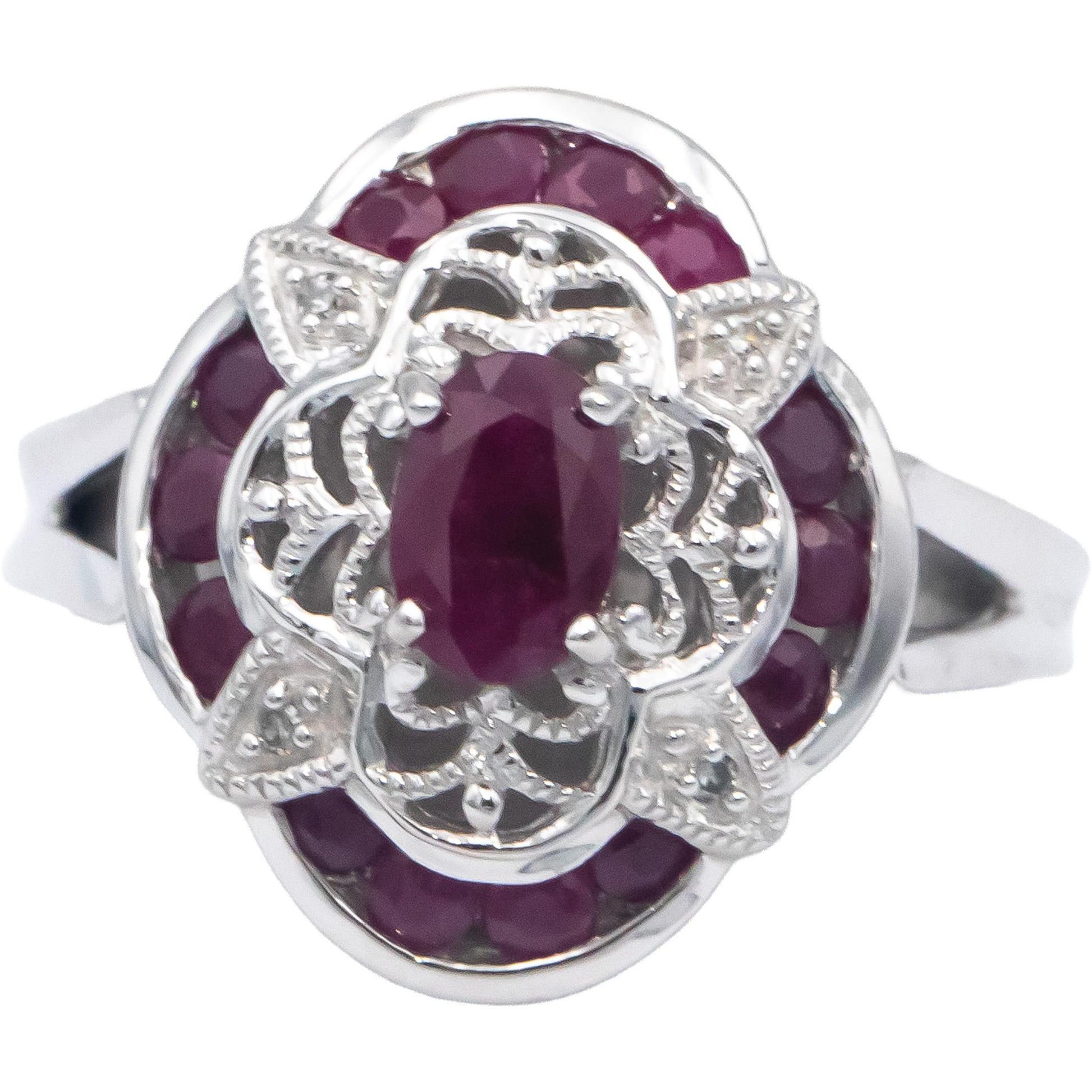 14k White Gold Jewelry 0.53CT Diamond and Ruby Cocktail Ring Size 7