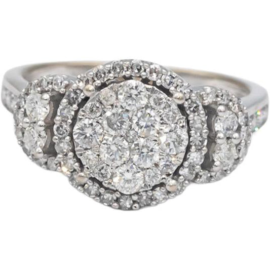 10k White Gold 0.75CT Round Cut Diamond Cluster Cocktail Ring Size 6.25