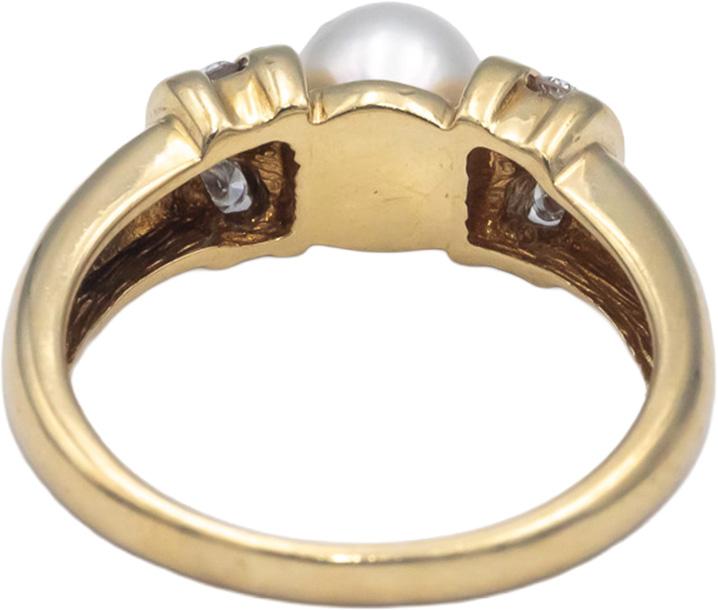 14k Yellow Gold 0.10CT Diamond & 6.4mm Pearl Cocktail Ring Size 7