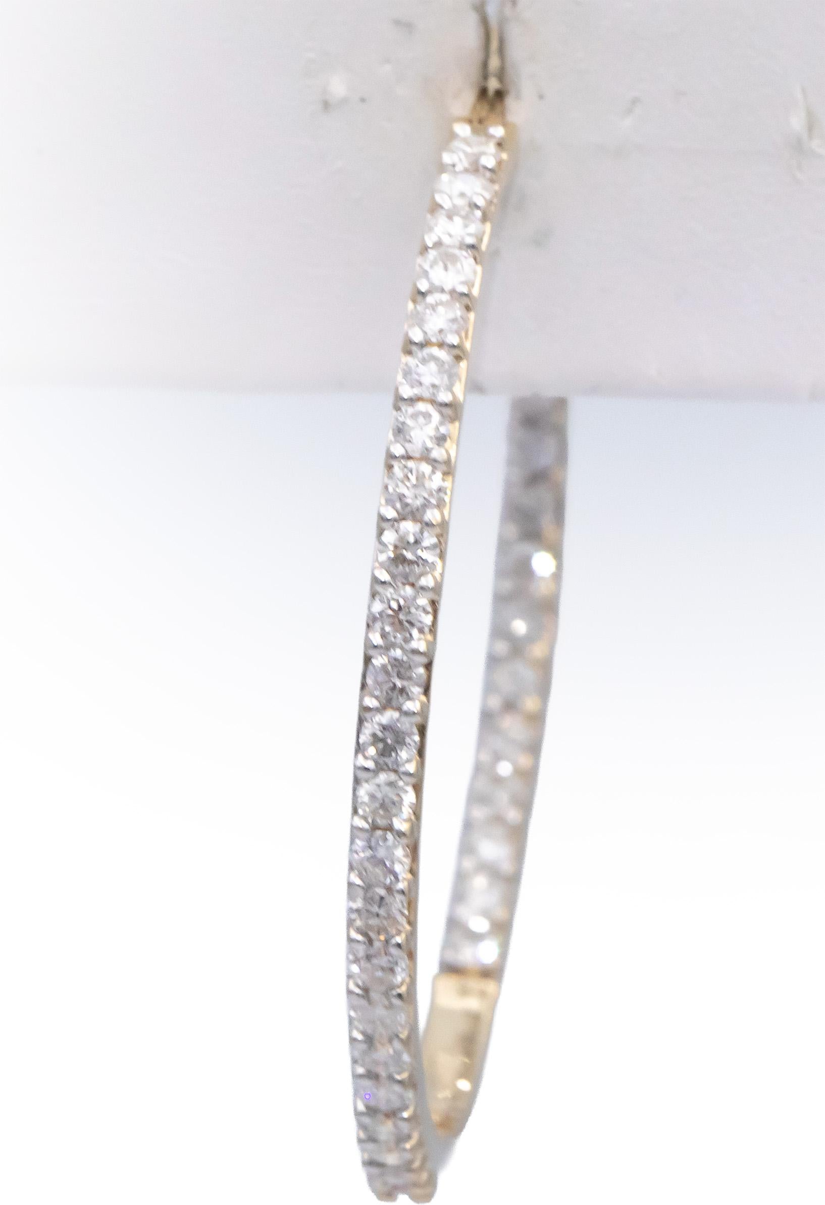 14k Yellow Gold Jewelry Round Diamond Inside Out Hoop Earrings 3.40CT