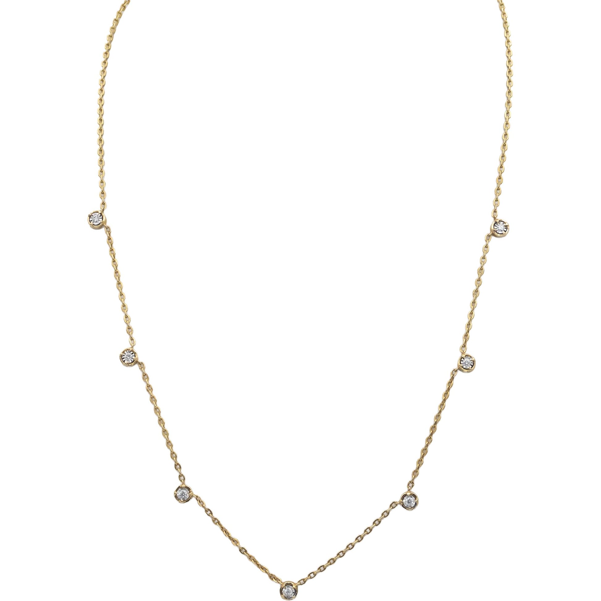 14k Yellow Gold .22CT VS Round Cut Illusion Setting Diamond By The Yard Necklace
