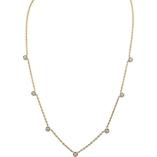 14k Yellow Gold .22CT VS Round Cut Illusion Setting Diamond By The Yard Necklace