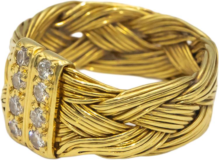 18k Yellow Gold 0.25CT VS Round Cut Diamond Woven Cable Ring Size 7