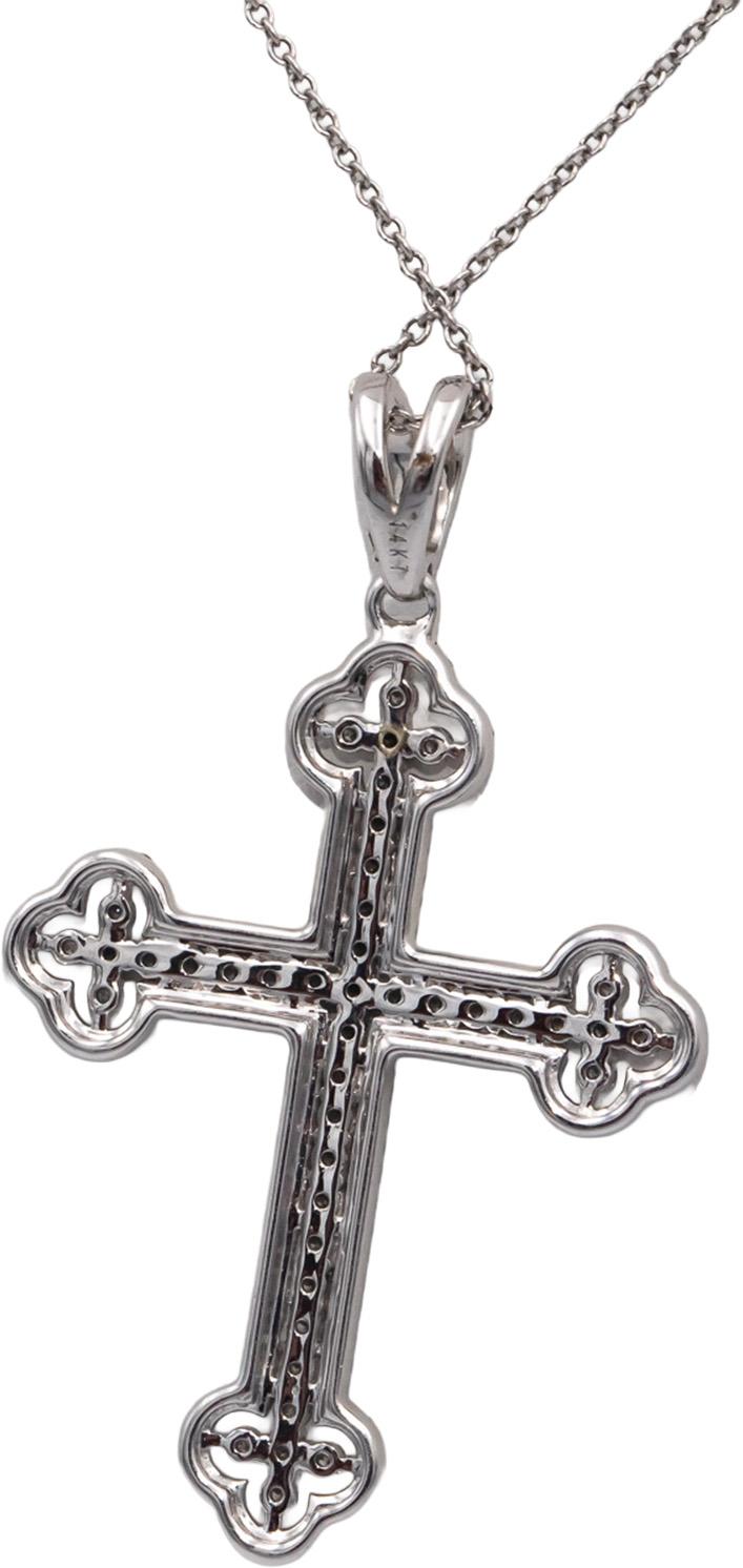 14k White Gold 1.0CT Round Cut Diamond Cross Crucifix Pendant Necklace Chain