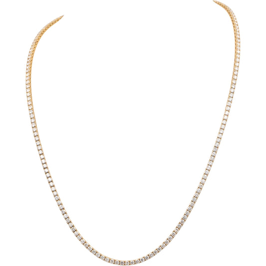 14k Yellow Gold VS1-VS2 Round Cut Lab Grown Diamond Tennis Necklace 7.0CT