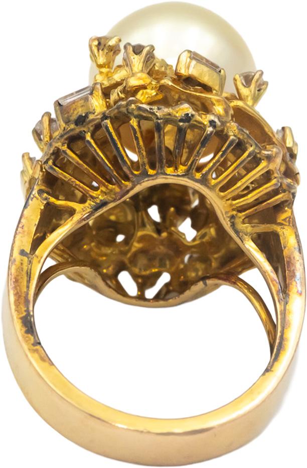 10k Yellow Gold 0.50CT VS Diamond & 12mm Pearl Cocktail Ring Size 5.25