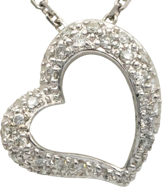 Diamond Round Cut 14k White Gold Open Heart Pendant Necklace 0.20CT