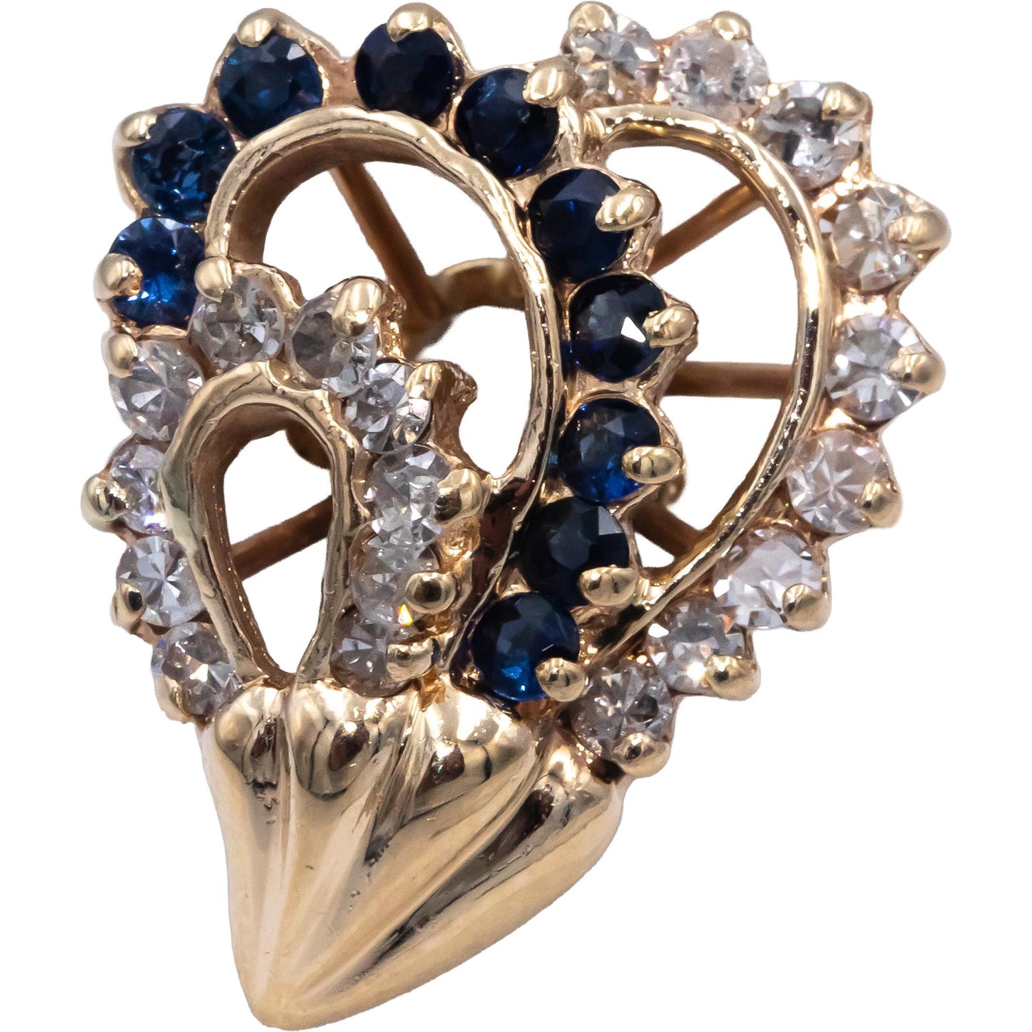 Diamond & Blue Sapphire 14k Yellow Gold Abstract Ring 0.90CT Size 7