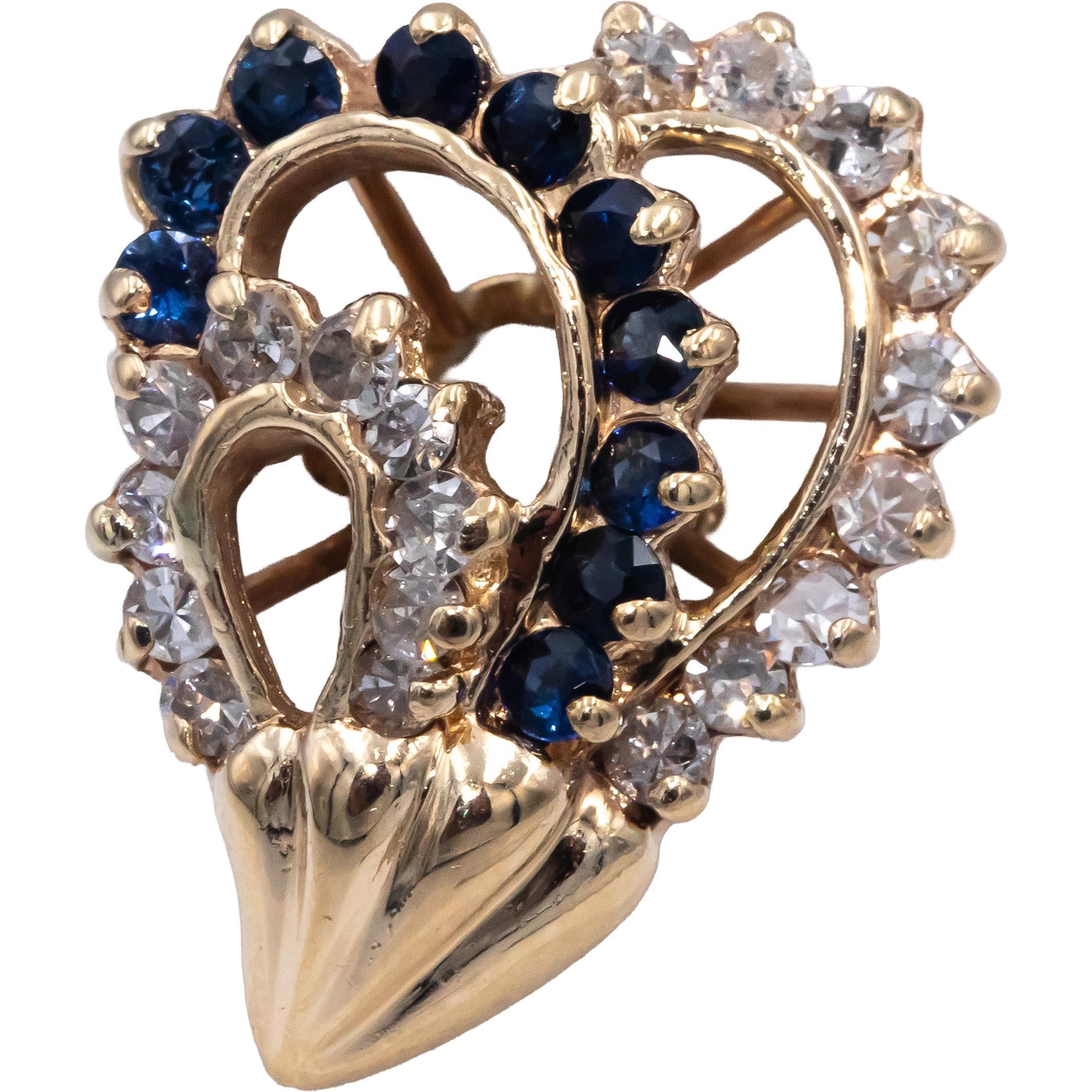 Diamond & Blue Sapphire 14k Yellow Gold Abstract Ring 0.90CT Size 7