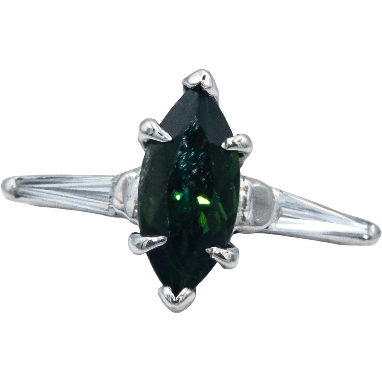 Diamond and Green Tourmaline 14k White Gold Cocktail Ring 1.07CT 5.5