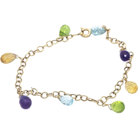 14k Yellow Gold Briolette Cut Citrine Amethyst Topaz Peridot Bracelet