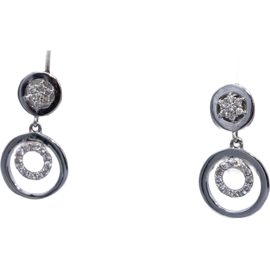 14k White Gold Round Cut Diamond Drop Dangle Earrings 0.10CT