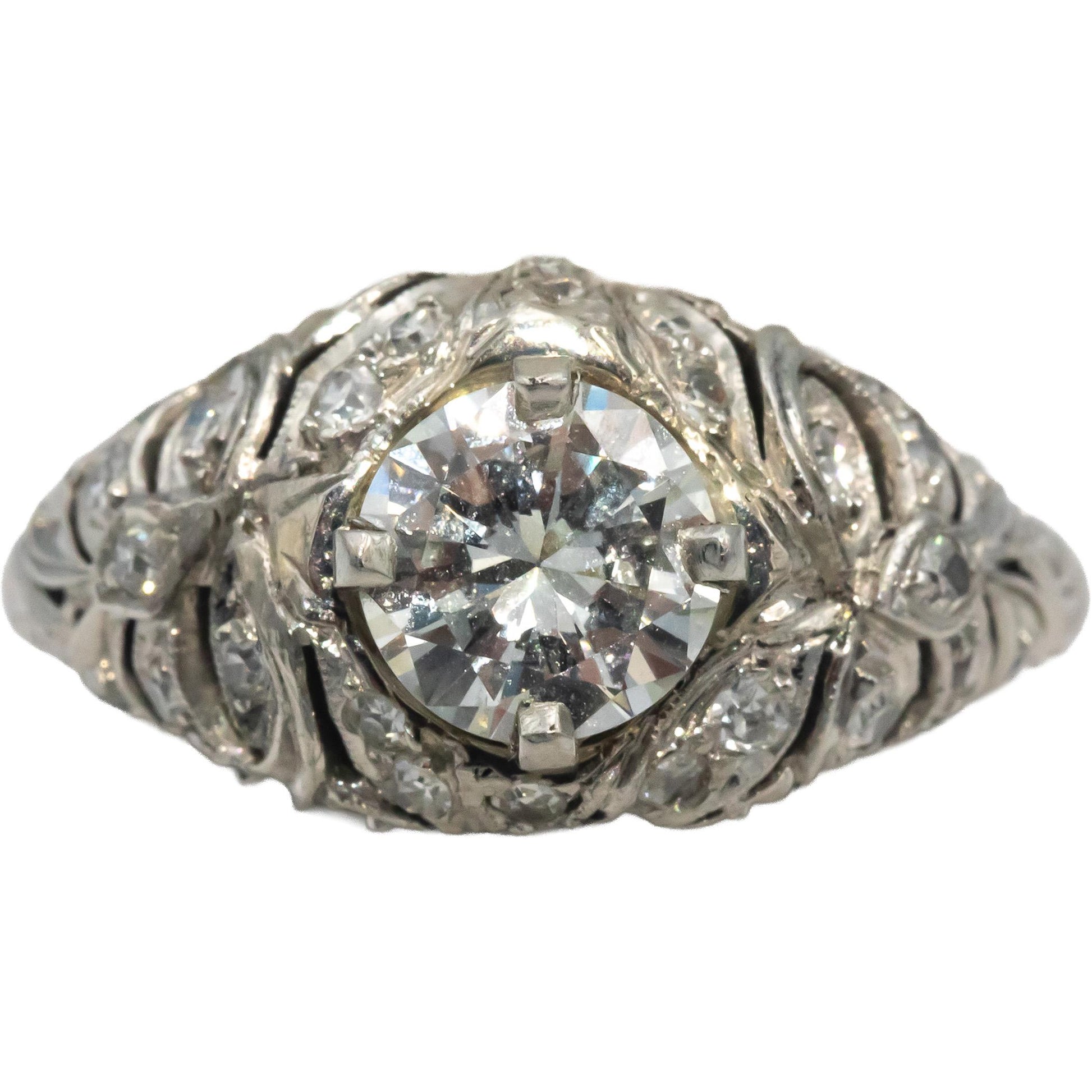 Antique Vintage Platinum Filigree Engagement Ring 1.36CT w/ 0.86CT Center Sz 6.5
