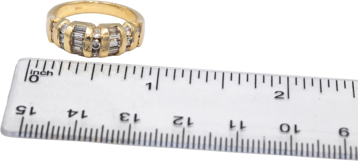 Round & Baguette Diamond 14k Yellow Gold Cocktail Ring 0.75CT Size 6.25