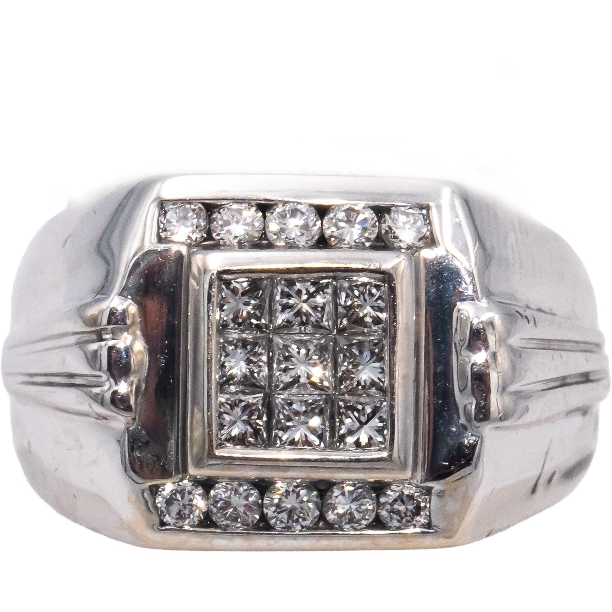 MAYOR'S 18k White Gold VS Princess & Round Diamond Men's Ring 1.0CT Size 8.5