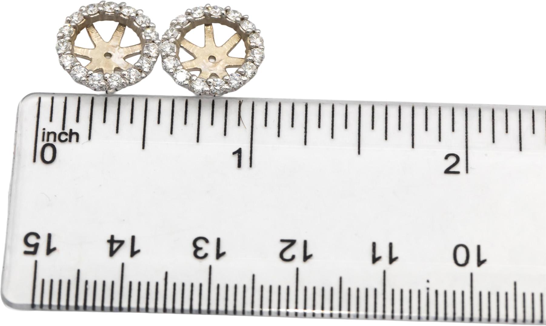 14k White Gold Round Cut VS Diamond Jacket Stud Earring Enhancers 1.0CT