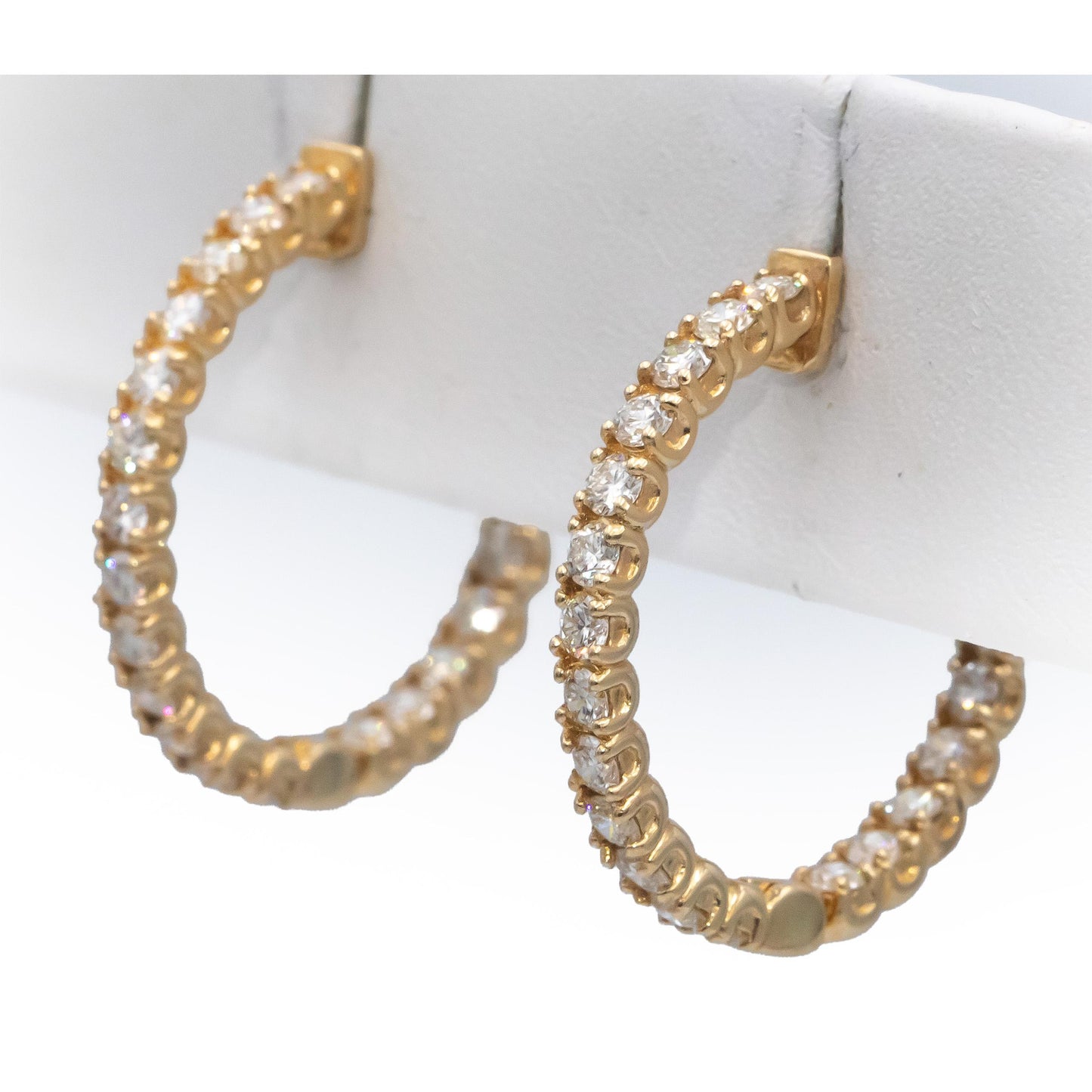 14k Yellow Gold Round Diamond Inside Out Circle Hoop Earrings 1.93CT