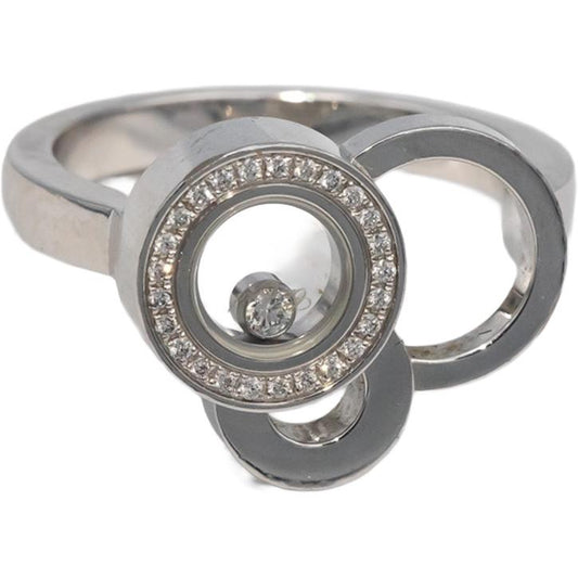 CHOPARD 18k White Gold Happy Bubbles Diamond Ring .11CT Size 55 w/ Papers